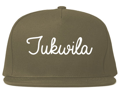 Tukwila Washington WA Script Mens Snapback Hat Grey