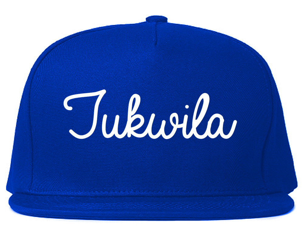 Tukwila Washington WA Script Mens Snapback Hat Royal Blue