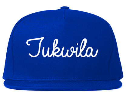 Tukwila Washington WA Script Mens Snapback Hat Royal Blue