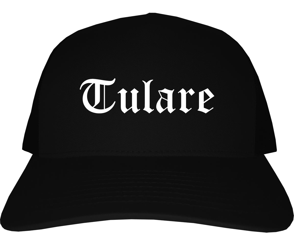 Tulare California CA Old English Mens Trucker Hat Cap Black