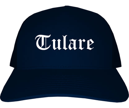 Tulare California CA Old English Mens Trucker Hat Cap Navy Blue