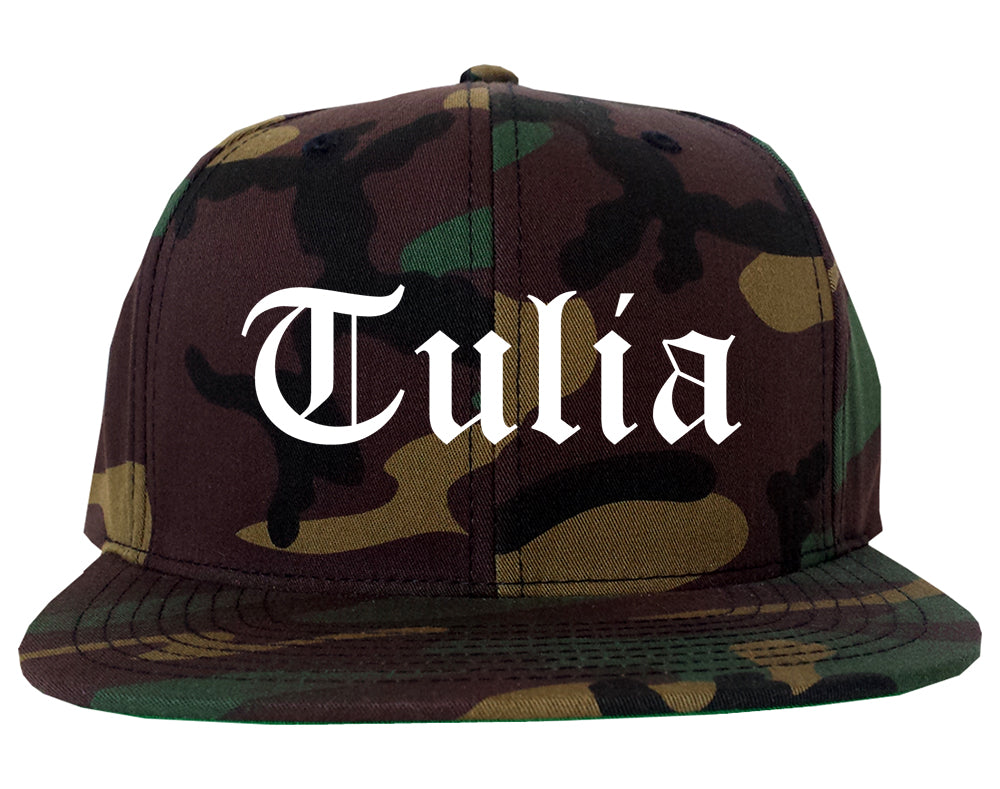 Tulia Texas TX Old English Mens Snapback Hat Army Camo