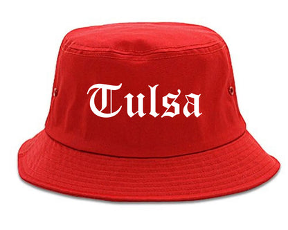 Tulsa Oklahoma OK Old English Mens Bucket Hat Red