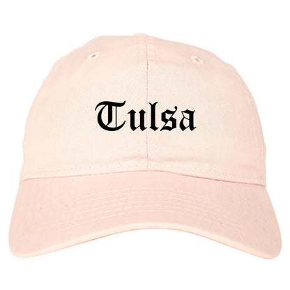 Tulsa Oklahoma OK Old English Mens Dad Hat Baseball Cap Pink