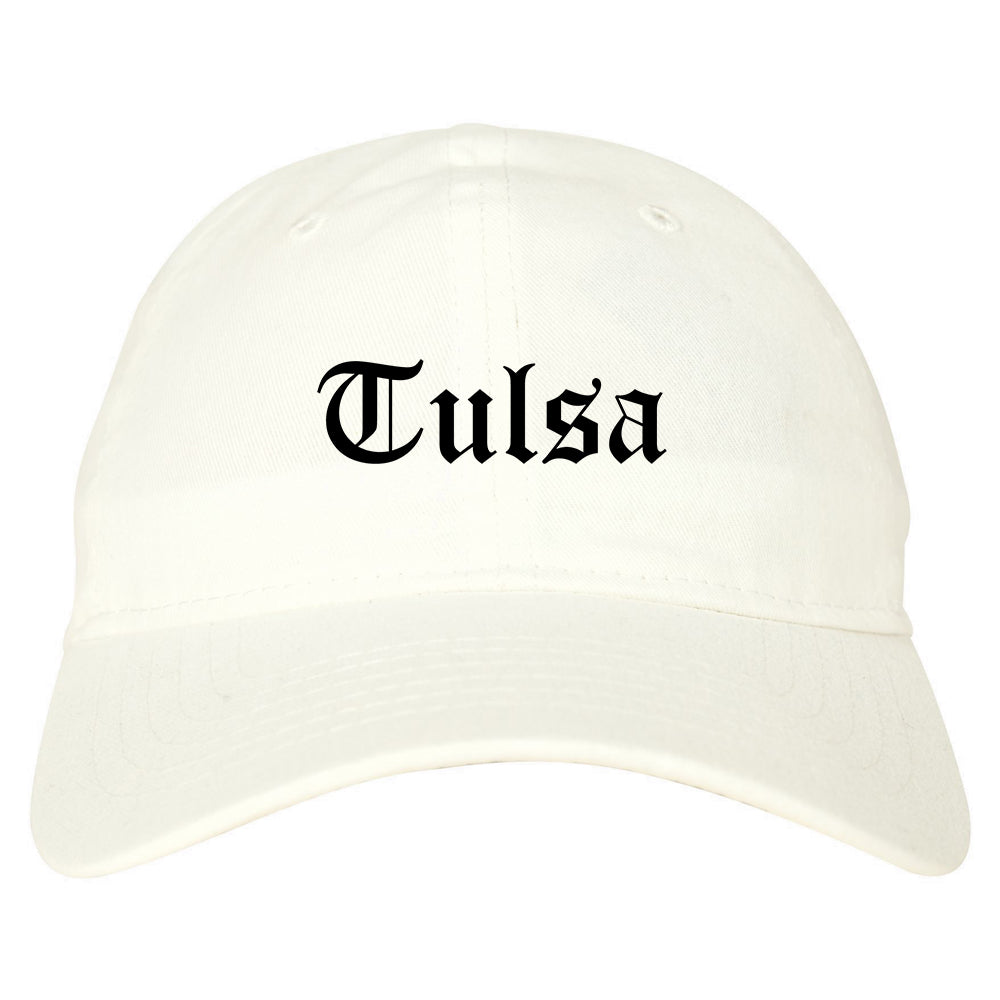 Tulsa Oklahoma OK Old English Mens Dad Hat Baseball Cap White