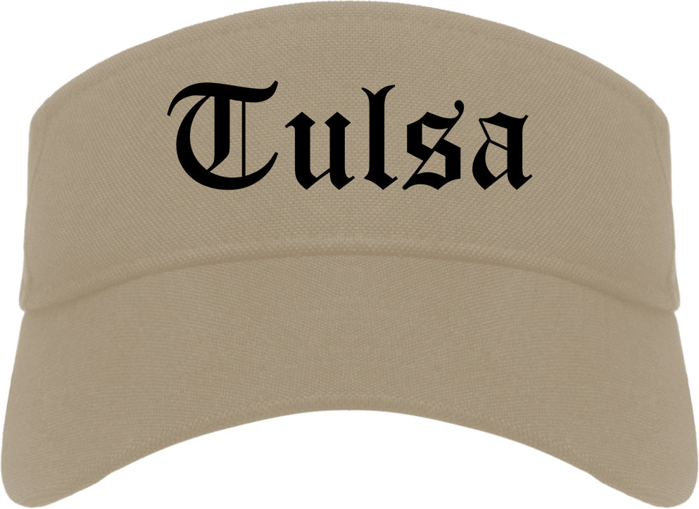 Tulsa Oklahoma OK Old English Mens Visor Cap Hat Khaki