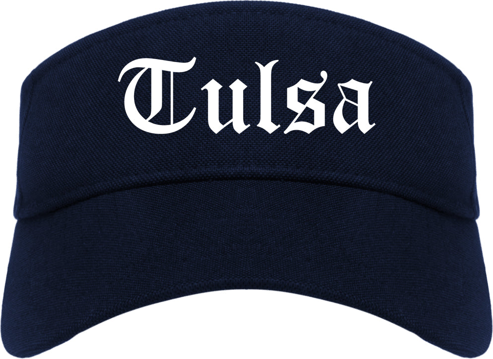 Tulsa Oklahoma OK Old English Mens Visor Cap Hat Navy Blue