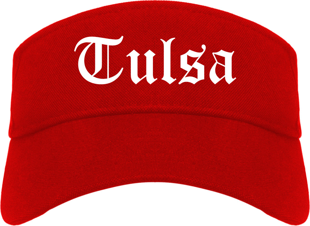 Tulsa Oklahoma OK Old English Mens Visor Cap Hat Red