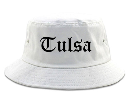 Tulsa Oklahoma OK Old English Mens Bucket Hat White