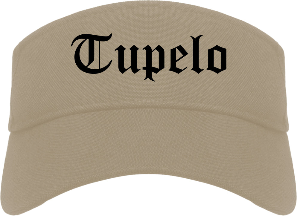 Tupelo Mississippi MS Old English Mens Visor Cap Hat Khaki