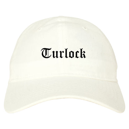 Turlock California CA Old English Mens Dad Hat Baseball Cap White