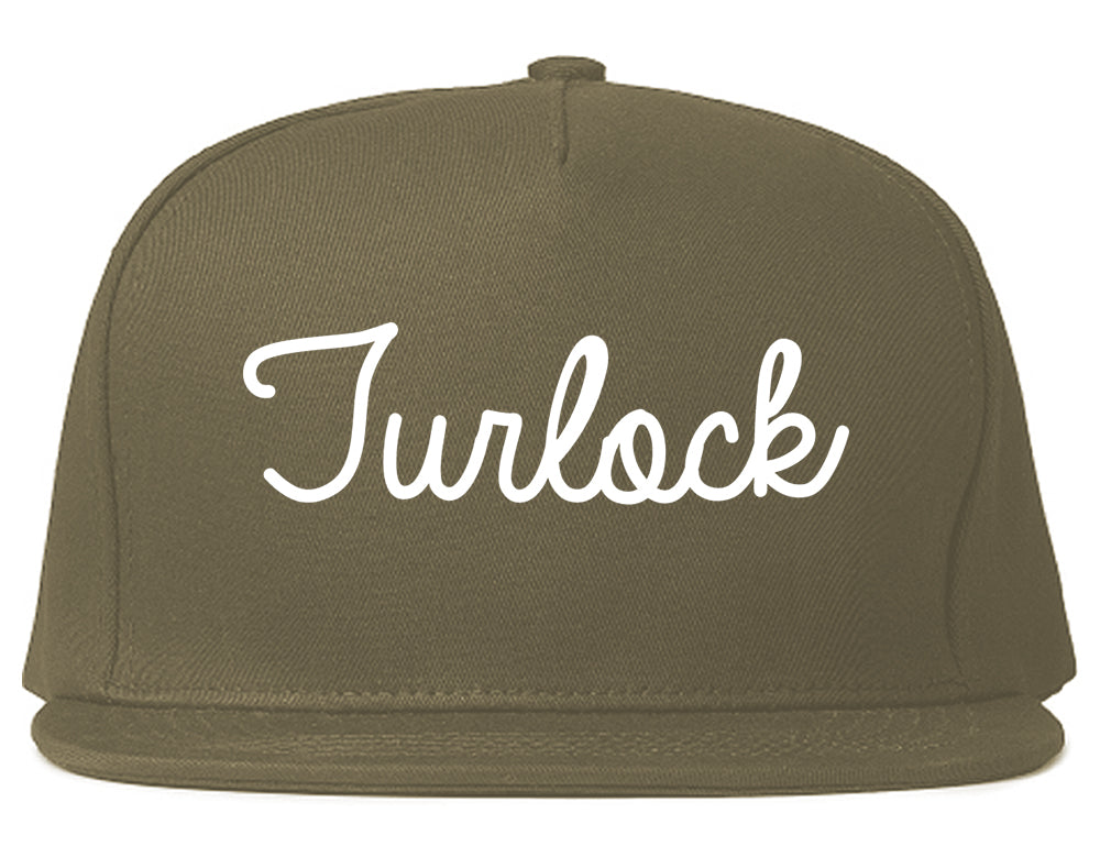 Turlock California CA Script Mens Snapback Hat Grey