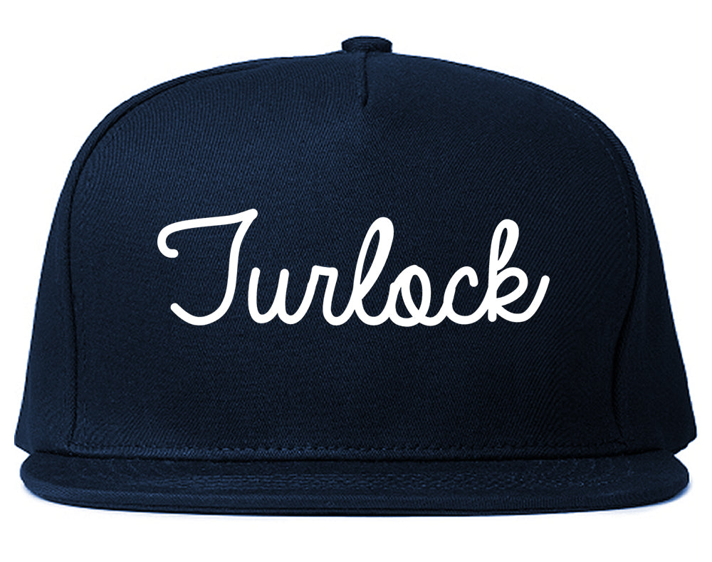 Turlock California CA Script Mens Snapback Hat Navy Blue