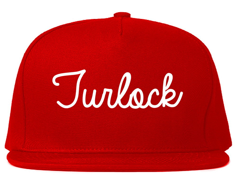 Turlock California CA Script Mens Snapback Hat Red