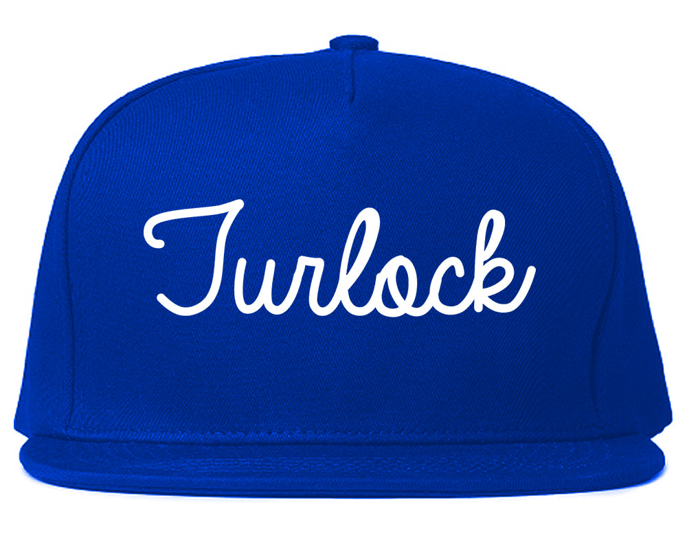 Turlock California CA Script Mens Snapback Hat Royal Blue