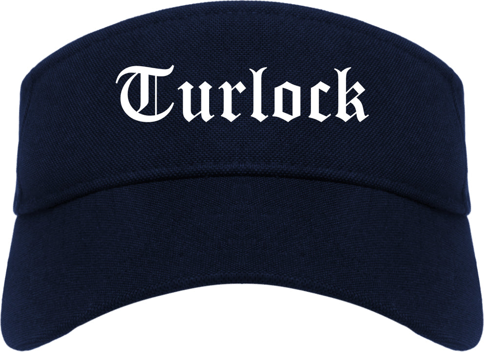 Turlock California CA Old English Mens Visor Cap Hat Navy Blue