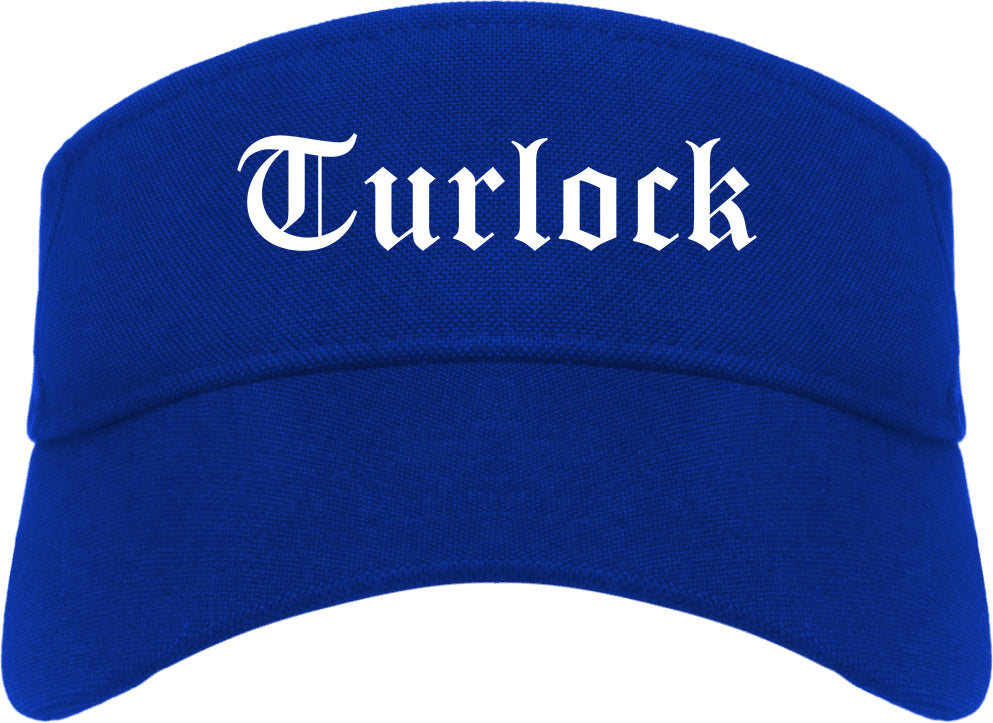 Turlock California CA Old English Mens Visor Cap Hat Royal Blue