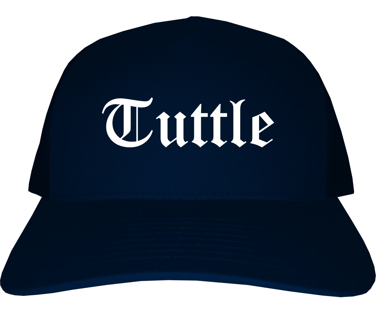 Tuttle Oklahoma OK Old English Mens Trucker Hat Cap Navy Blue