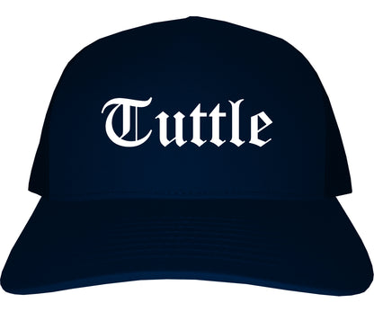 Tuttle Oklahoma OK Old English Mens Trucker Hat Cap Navy Blue