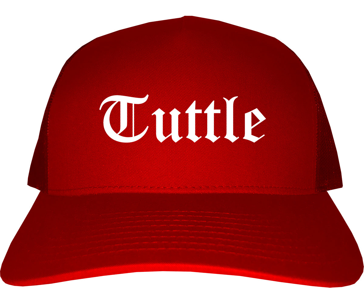 Tuttle Oklahoma OK Old English Mens Trucker Hat Cap Red