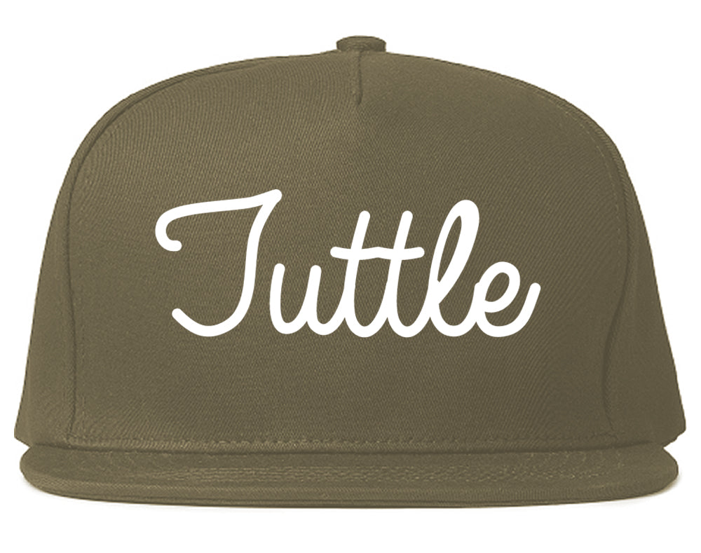 Tuttle Oklahoma OK Script Mens Snapback Hat Grey