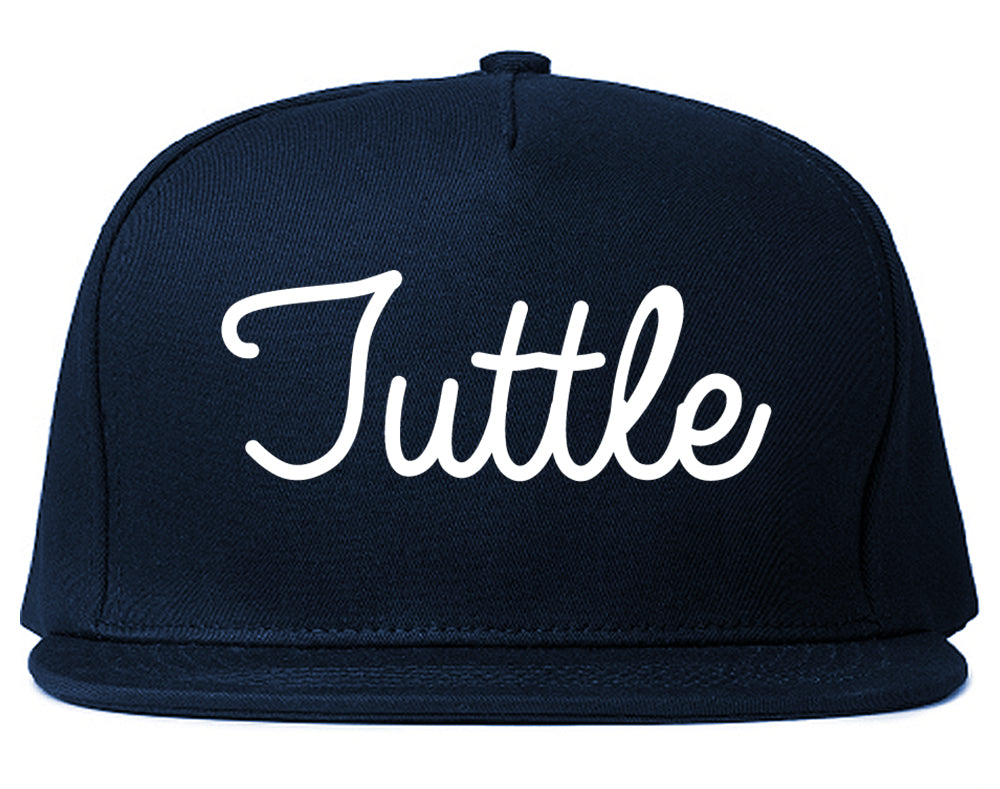 Tuttle Oklahoma OK Script Mens Snapback Hat Navy Blue