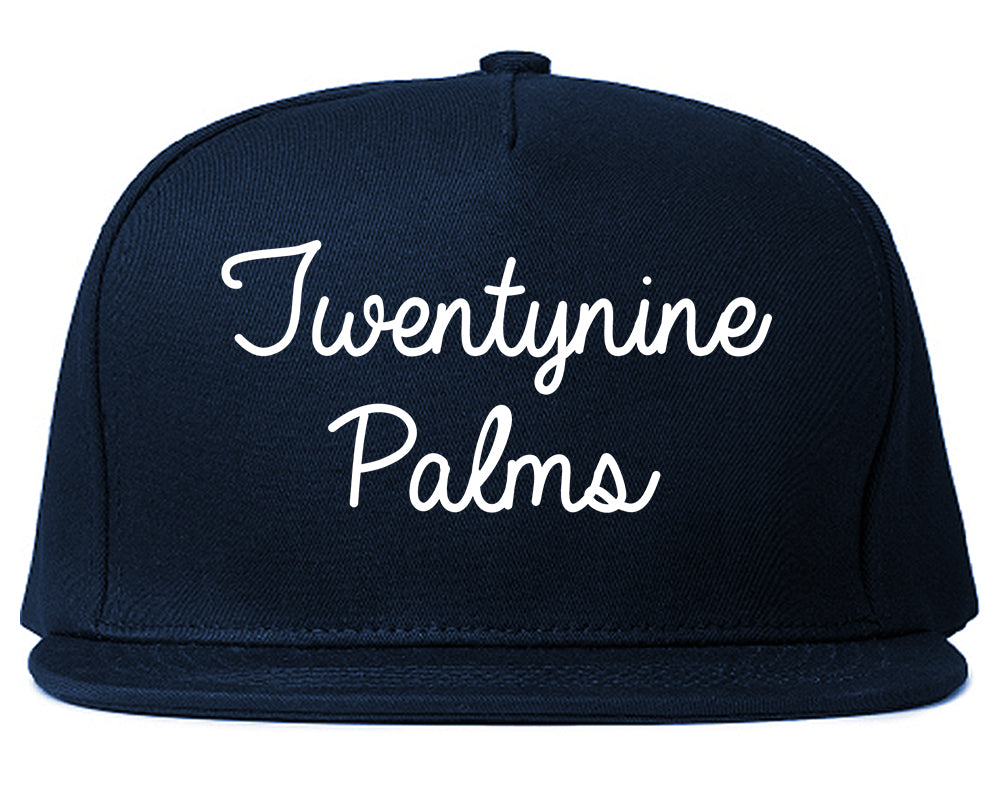 Twentynine Palms California CA Script Mens Snapback Hat Navy Blue