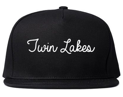 Twin Lakes Wisconsin WI Script Mens Snapback Hat Black