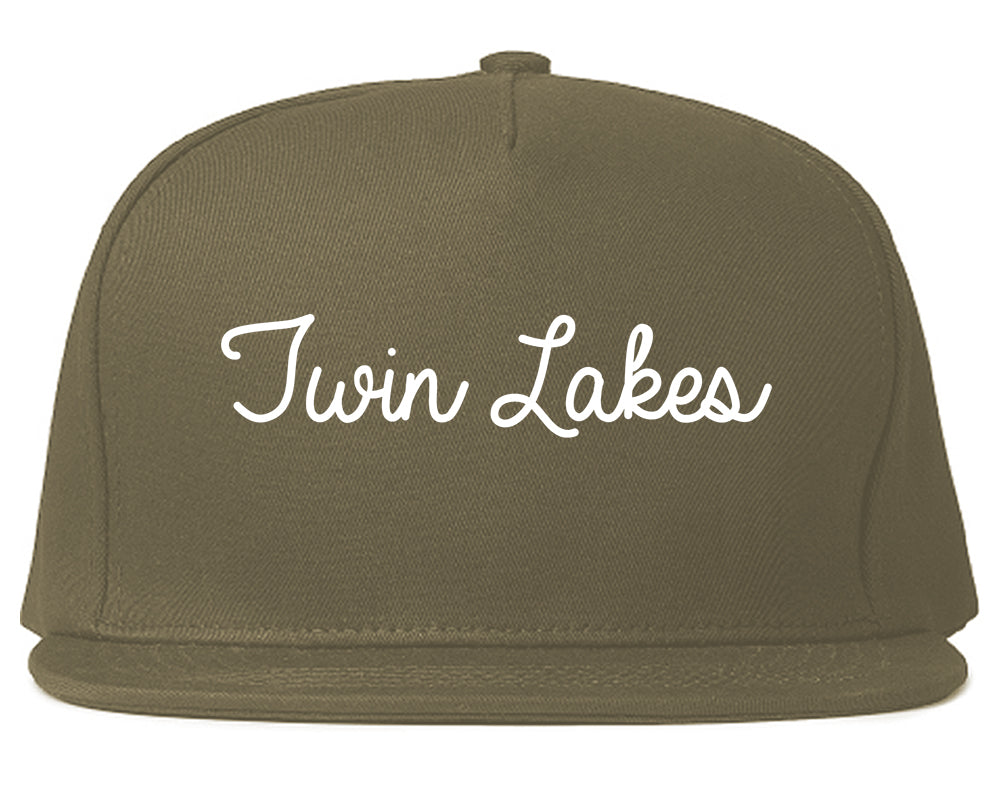 Twin Lakes Wisconsin WI Script Mens Snapback Hat Grey
