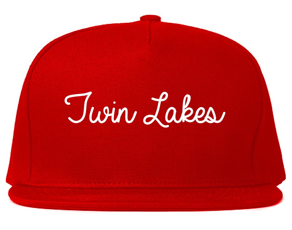 Twin Lakes Wisconsin WI Script Mens Snapback Hat Red