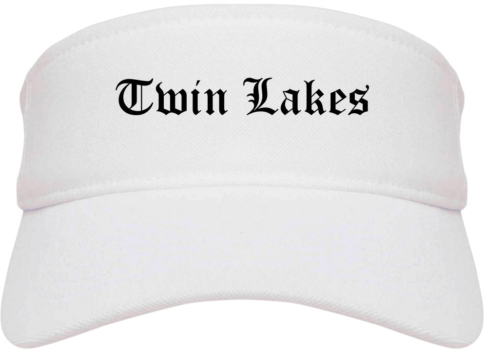 Twin Lakes Wisconsin WI Old English Mens Visor Cap Hat White