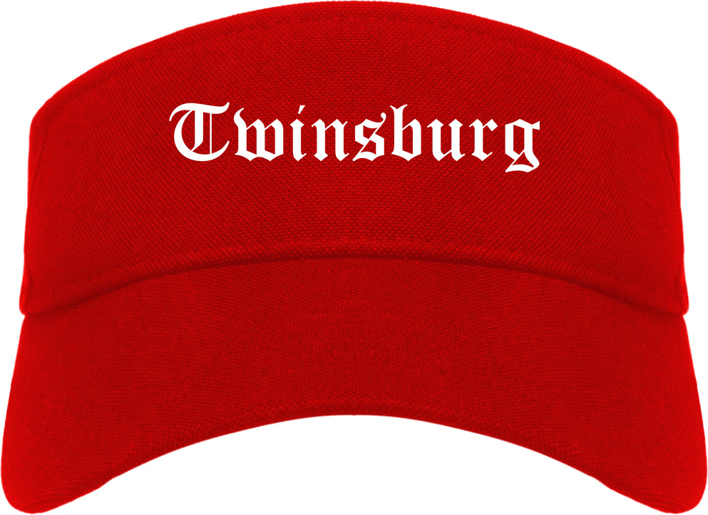 Twinsburg Ohio OH Old English Mens Visor Cap Hat Red