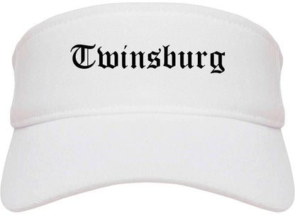 Twinsburg Ohio OH Old English Mens Visor Cap Hat White