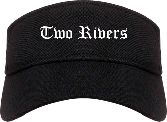 Two Rivers Wisconsin WI Old English Mens Visor Cap Hat Black