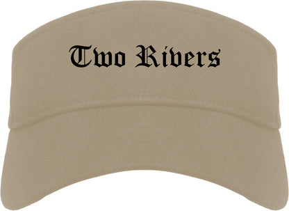 Two Rivers Wisconsin WI Old English Mens Visor Cap Hat Khaki