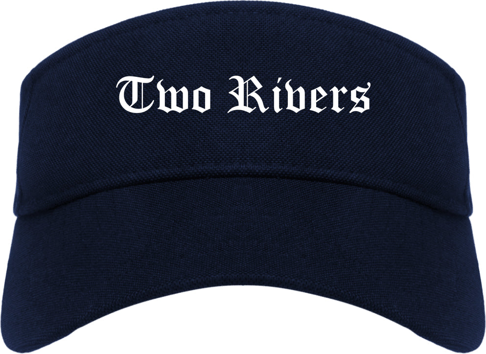 Two Rivers Wisconsin WI Old English Mens Visor Cap Hat Navy Blue
