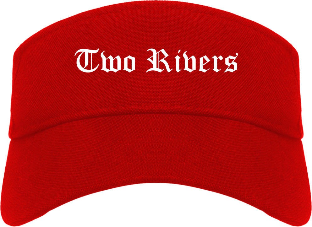 Two Rivers Wisconsin WI Old English Mens Visor Cap Hat Red