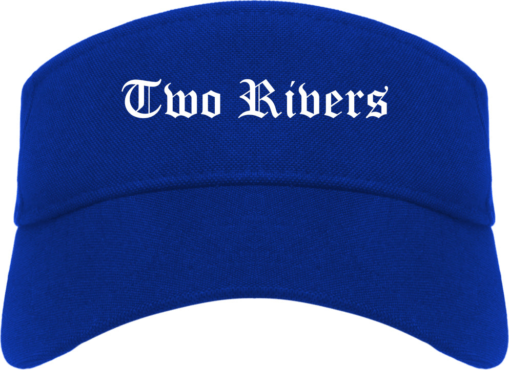 Two Rivers Wisconsin WI Old English Mens Visor Cap Hat Royal Blue