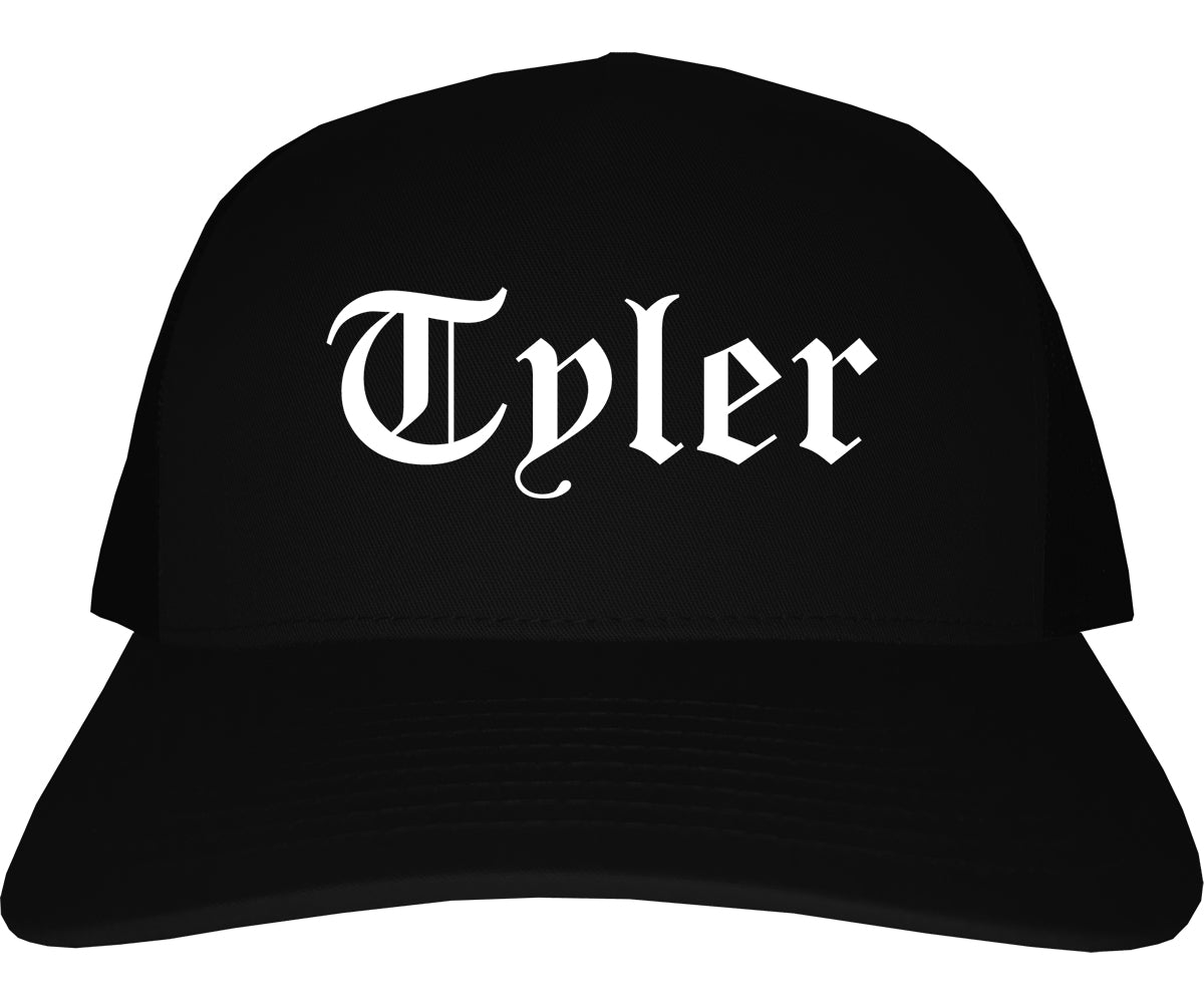 Tyler Texas TX Old English Mens Trucker Hat Cap Black