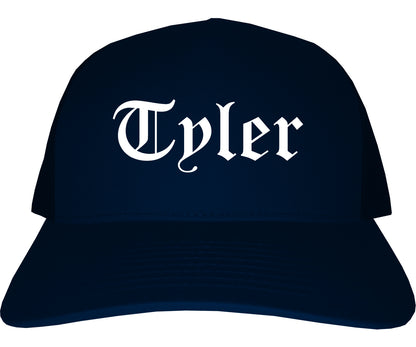 Tyler Texas TX Old English Mens Trucker Hat Cap Navy Blue