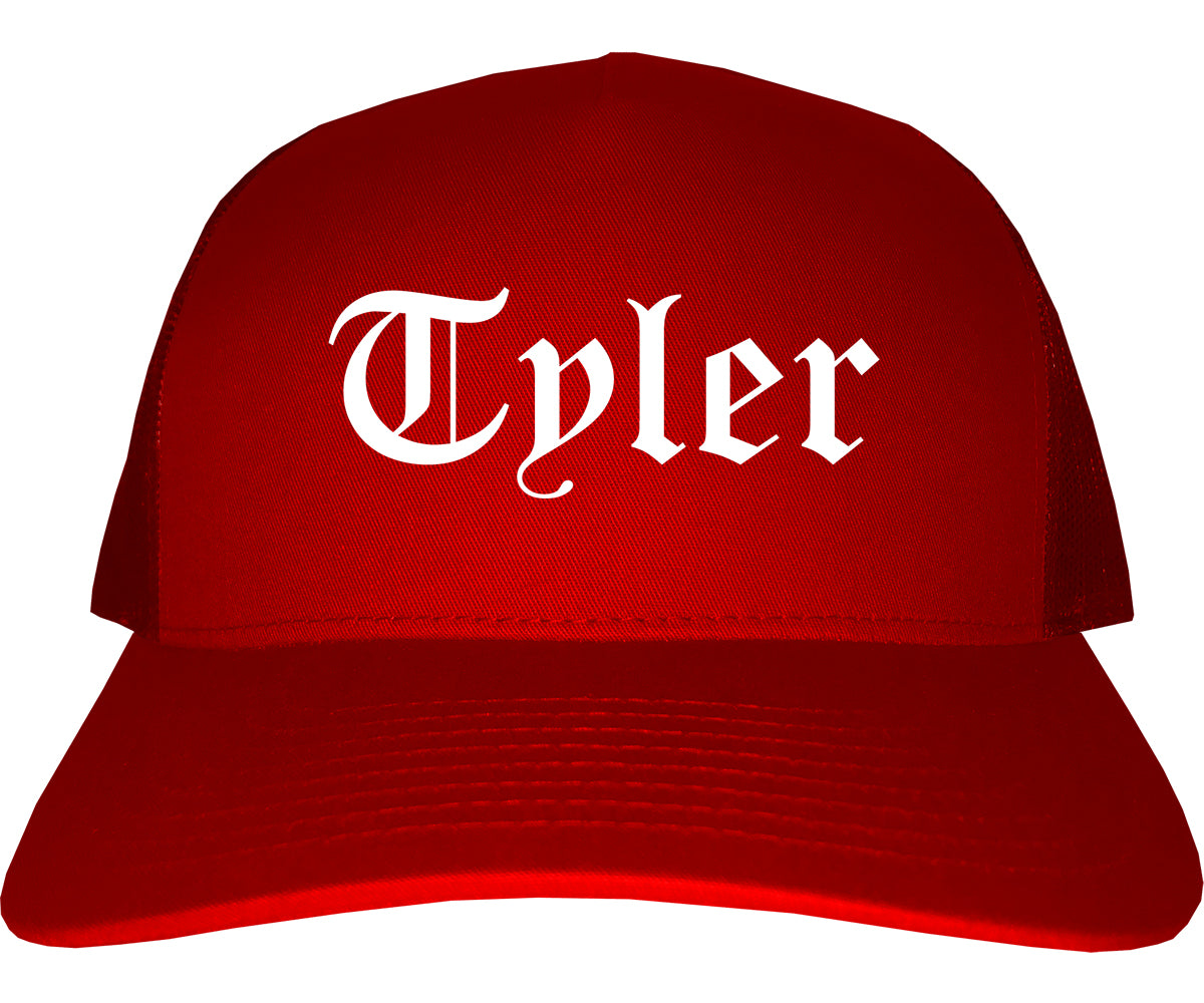Tyler Texas TX Old English Mens Trucker Hat Cap Red