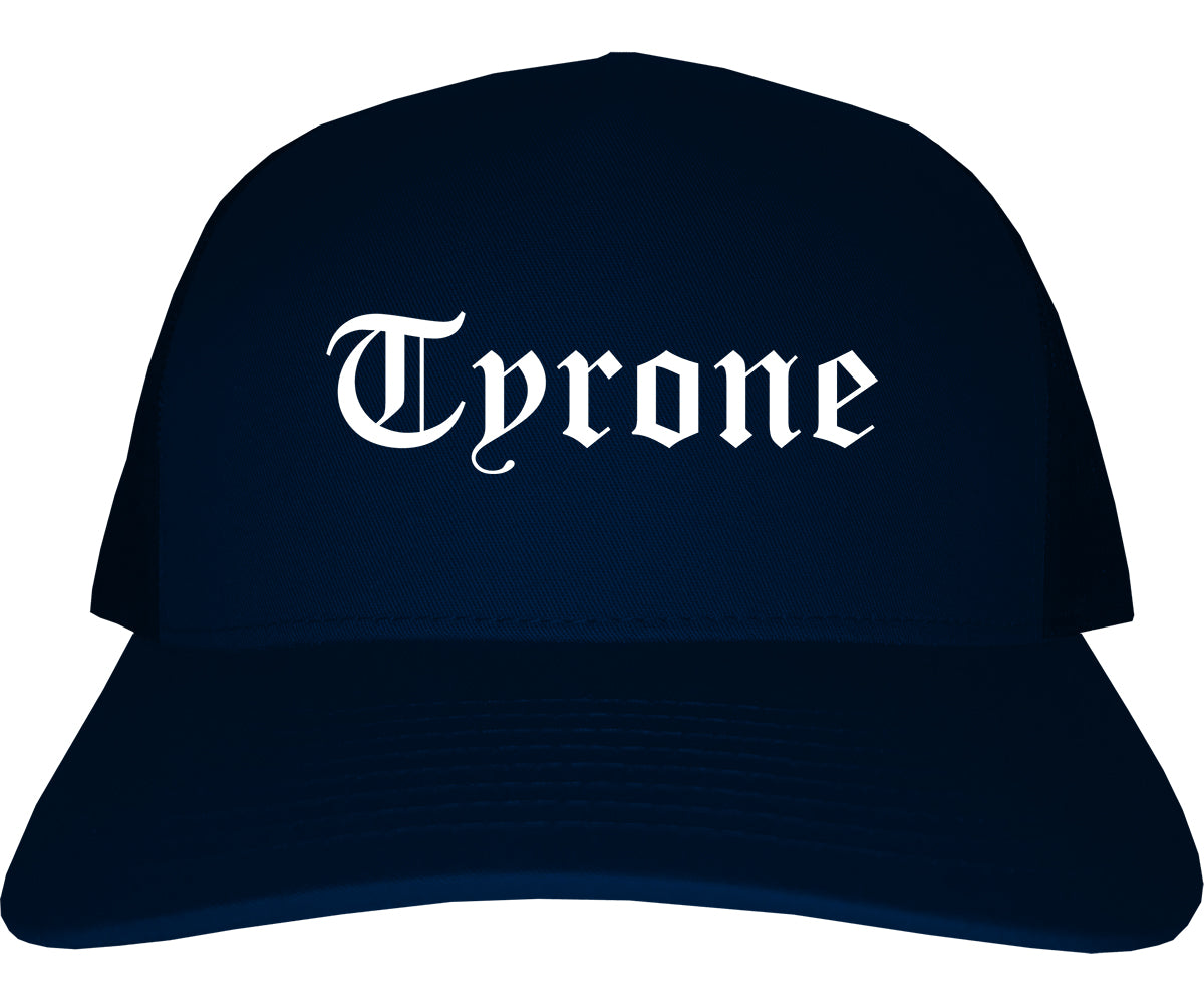 Tyrone Georgia GA Old English Mens Trucker Hat Cap Navy Blue