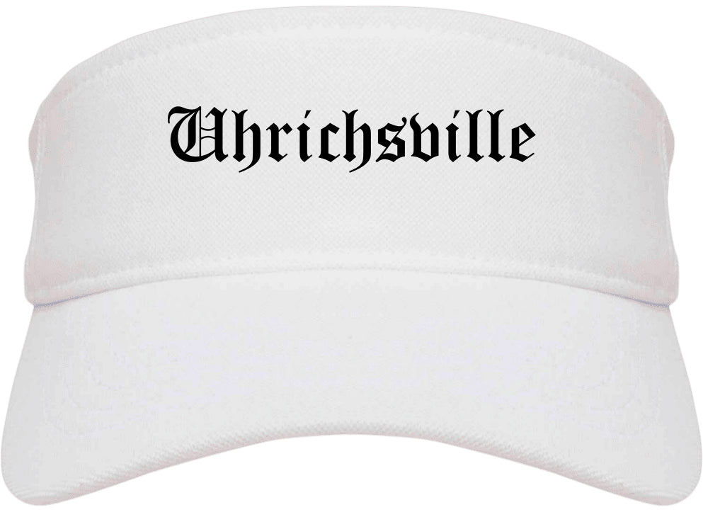 Uhrichsville Ohio OH Old English Mens Visor Cap Hat White