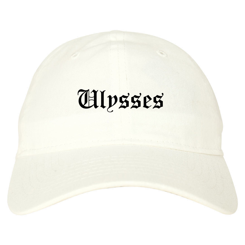 Ulysses Kansas KS Old English Mens Dad Hat Baseball Cap White