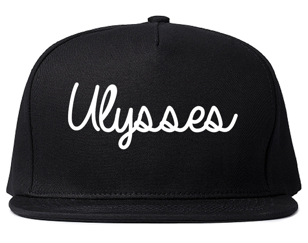 Ulysses Kansas KS Script Mens Snapback Hat Black