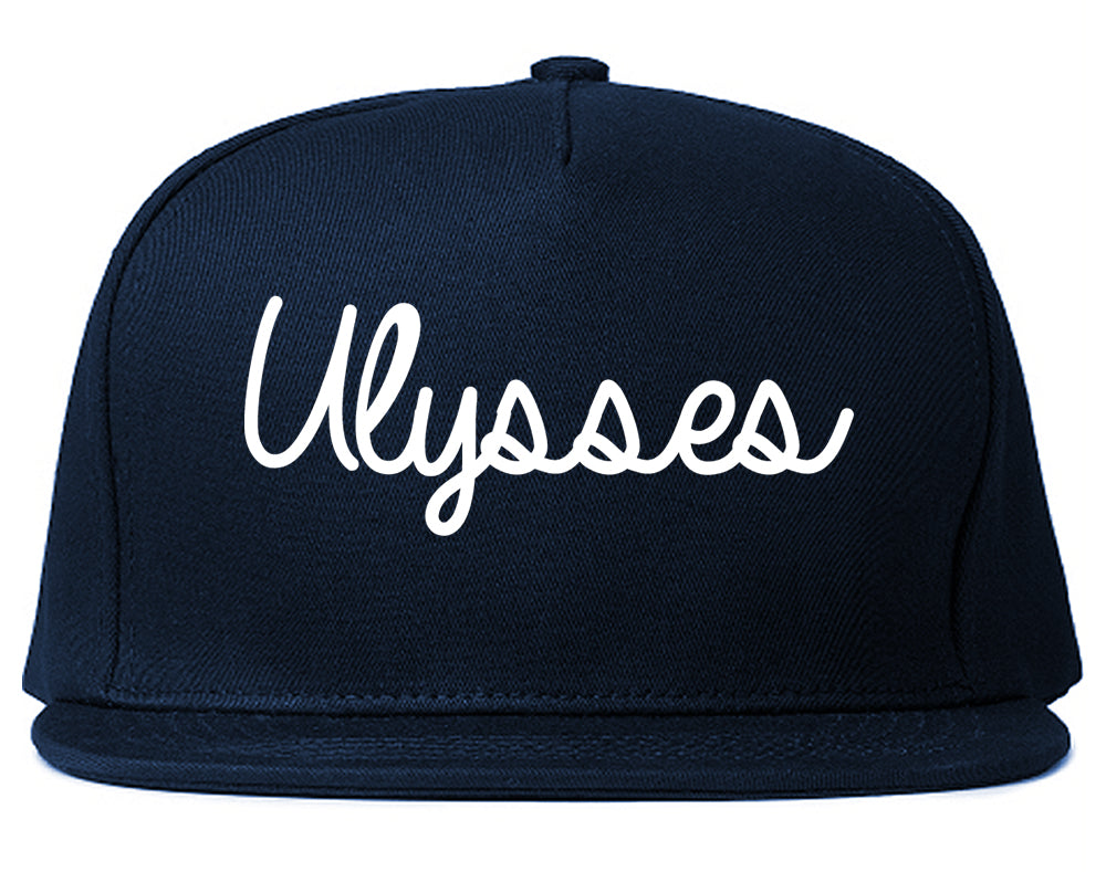 Ulysses Kansas KS Script Mens Snapback Hat Navy Blue