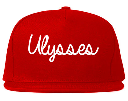 Ulysses Kansas KS Script Mens Snapback Hat Red