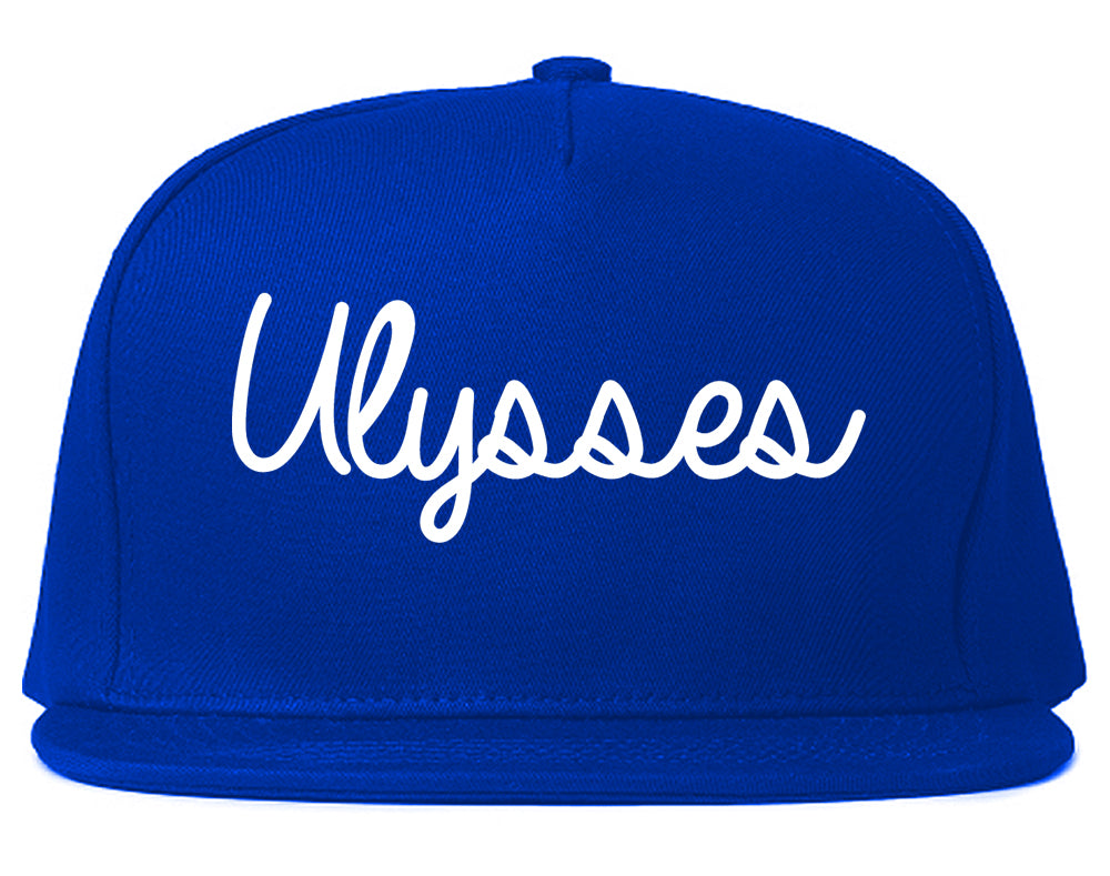 Ulysses Kansas KS Script Mens Snapback Hat Royal Blue