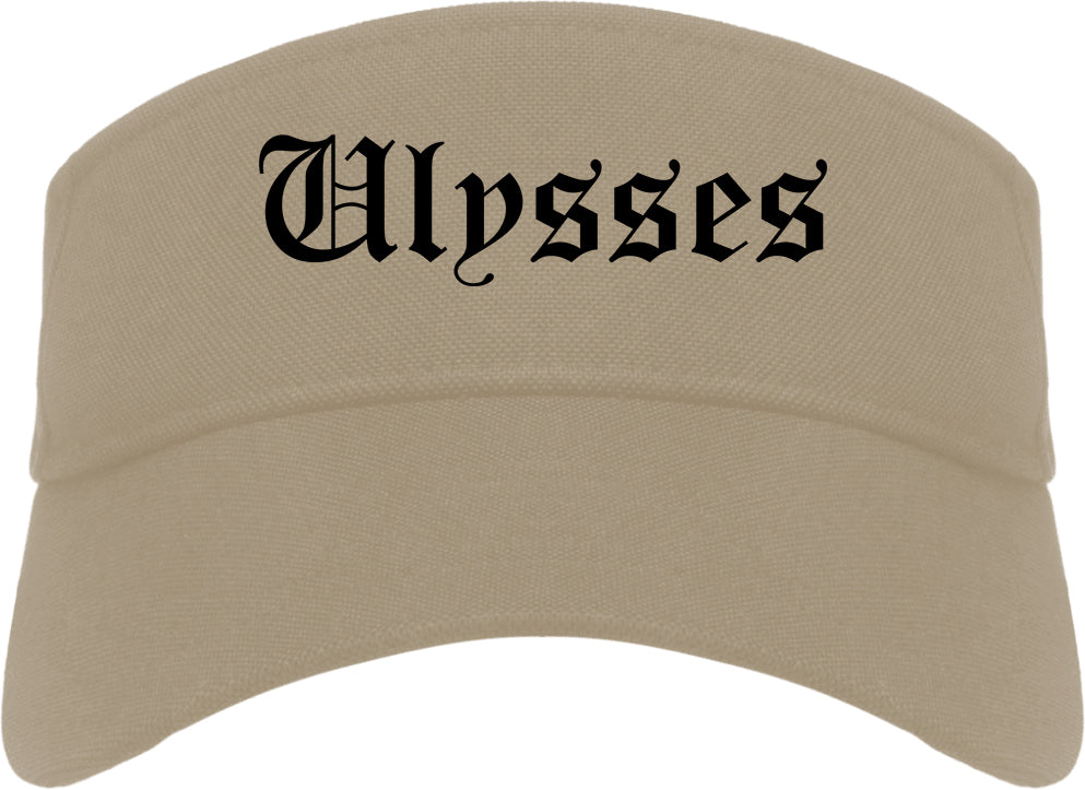 Ulysses Kansas KS Old English Mens Visor Cap Hat Khaki