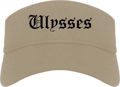 Ulysses Kansas KS Old English Mens Visor Cap Hat Khaki